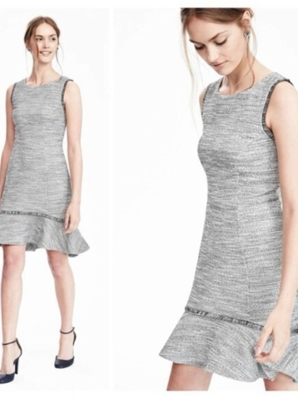 Banana Republic Gray Sleeveless Knit Midi Dress with Ruffle Hem size 4